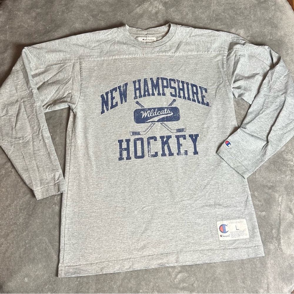 Champion Gray New Hampshire Hockey Long Sleeve Tee